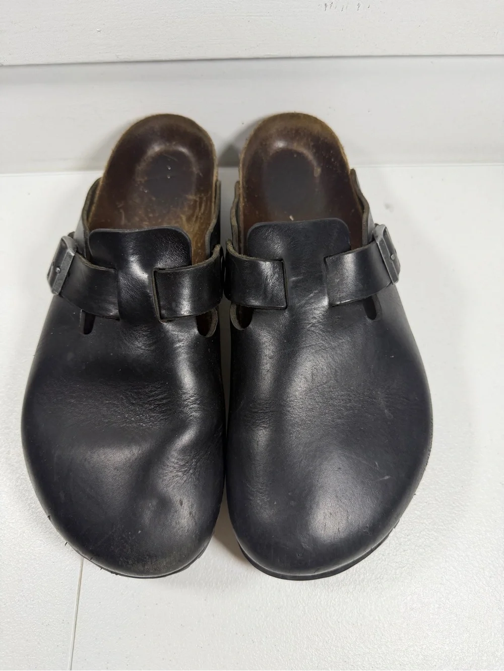 Birkenstock Boston Black Leather Slip-On Clog with Buckle size EU 44 US 10.5-11